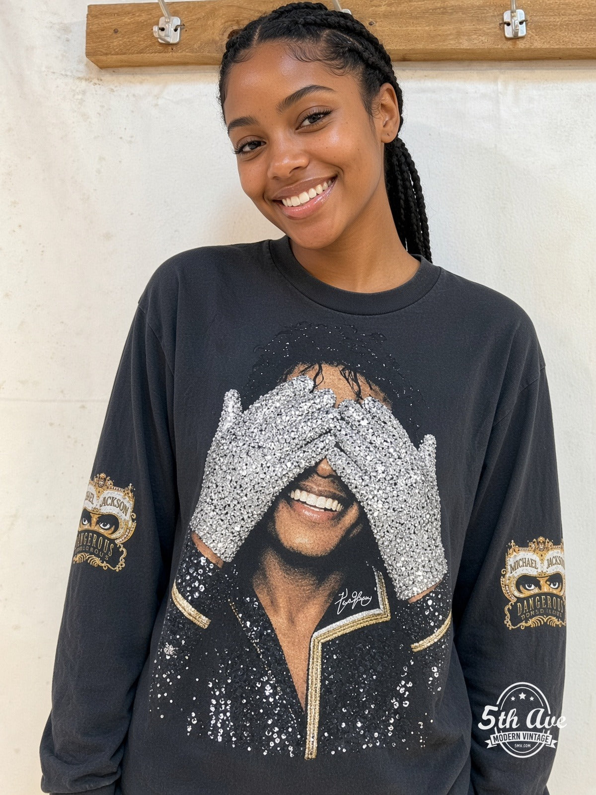 Model wearing Michael Jackson Dangerous She Drives Me Wild vintage t-shirt