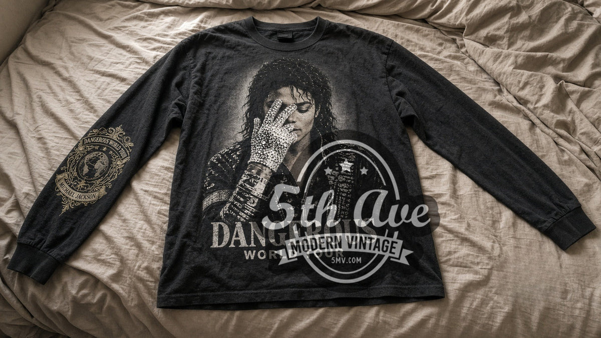 Michael Jackson Dangerous World Tour / She Drives Me Wild vintage band long sleeve tee laid flat