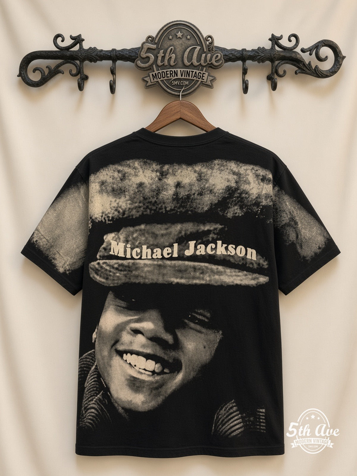 Michael Jackson Hat Portrait all over print vintage tee back on cream 5th Ave rack