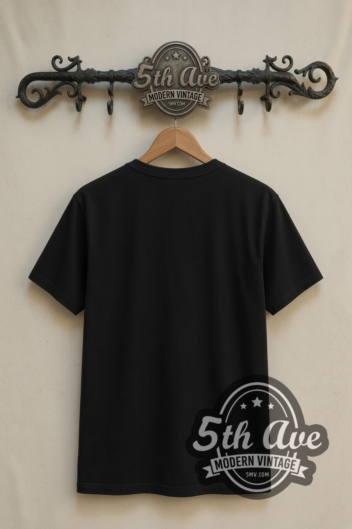 Plain black back of Michael Jackson Smooth Criminal double stitched tee on rack