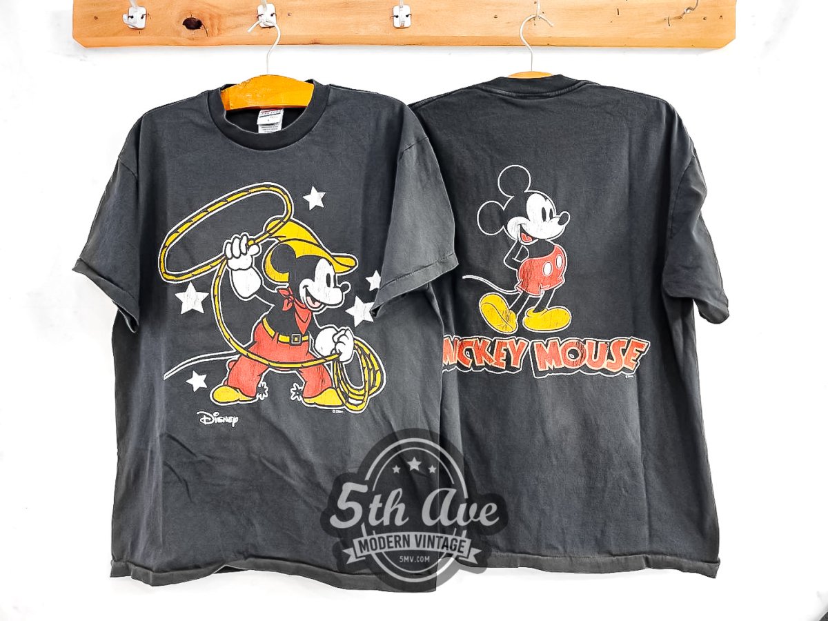 Mickey Mouse Cowboy Mickey - Vintage Reprint Animation T-Shirt - Vintage Band Shirts