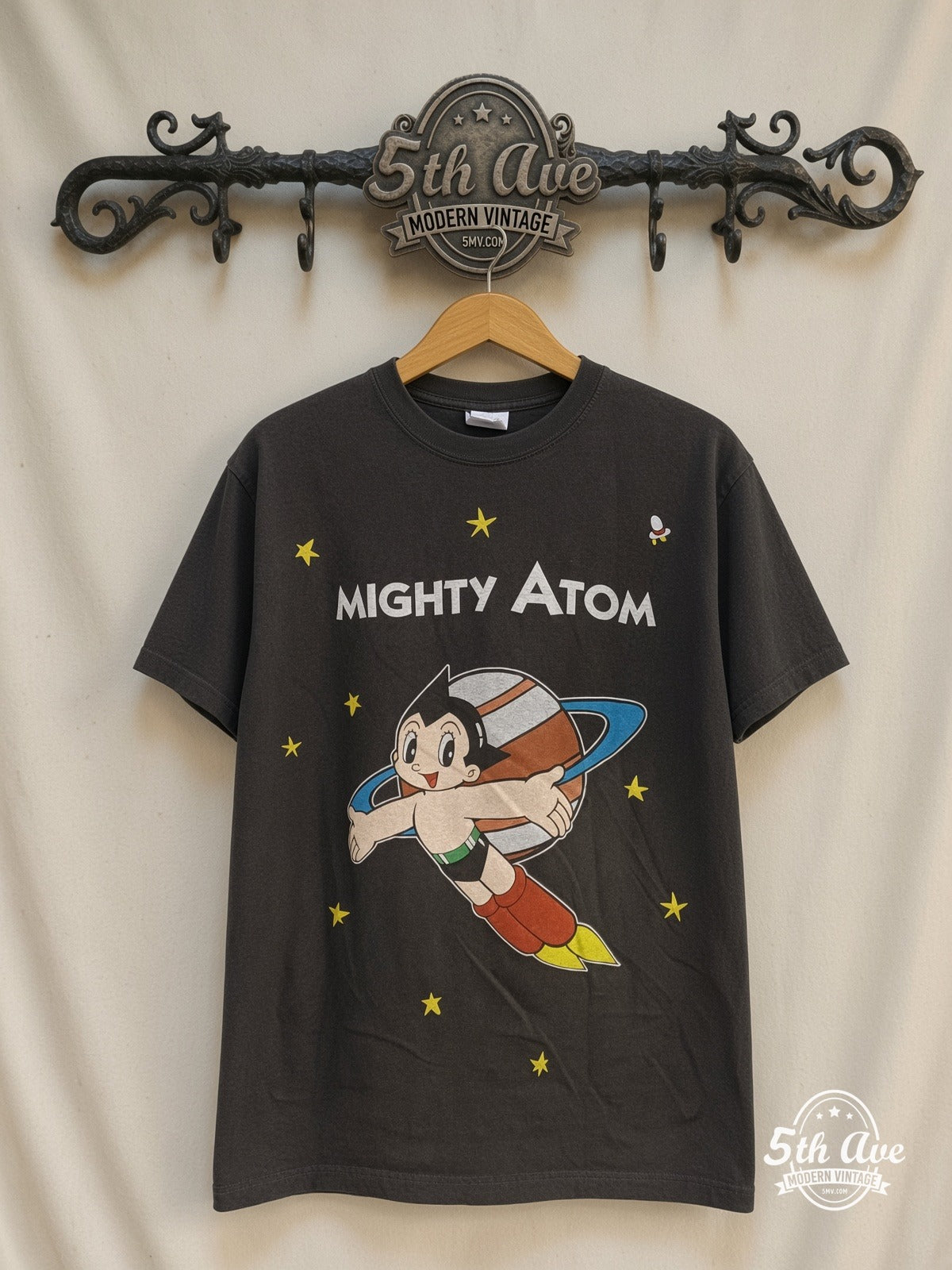 Astro Boy Mighty Atom Flying Portrait vintage cartoon t-shirt on rack