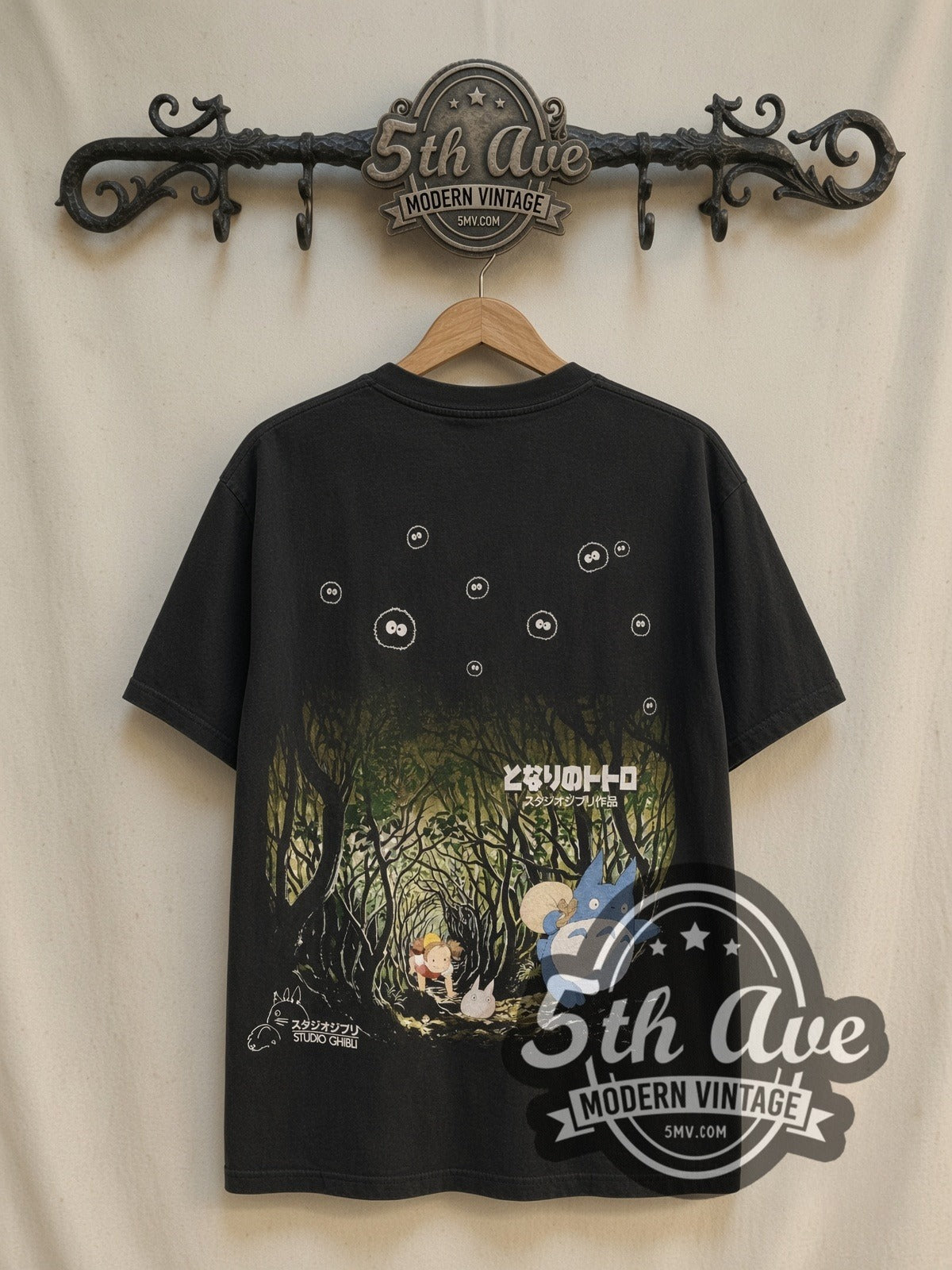 My Neighbor Totoro Bus Stop vintage movie t-shirt, back view on a display rack