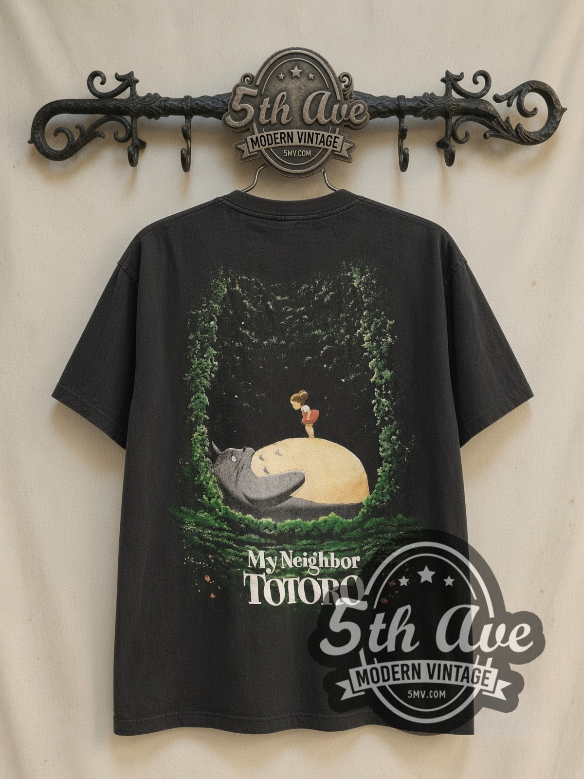 My Neighbor Totoro Tree Branch vintage movie t-shirt, back view on a display rack