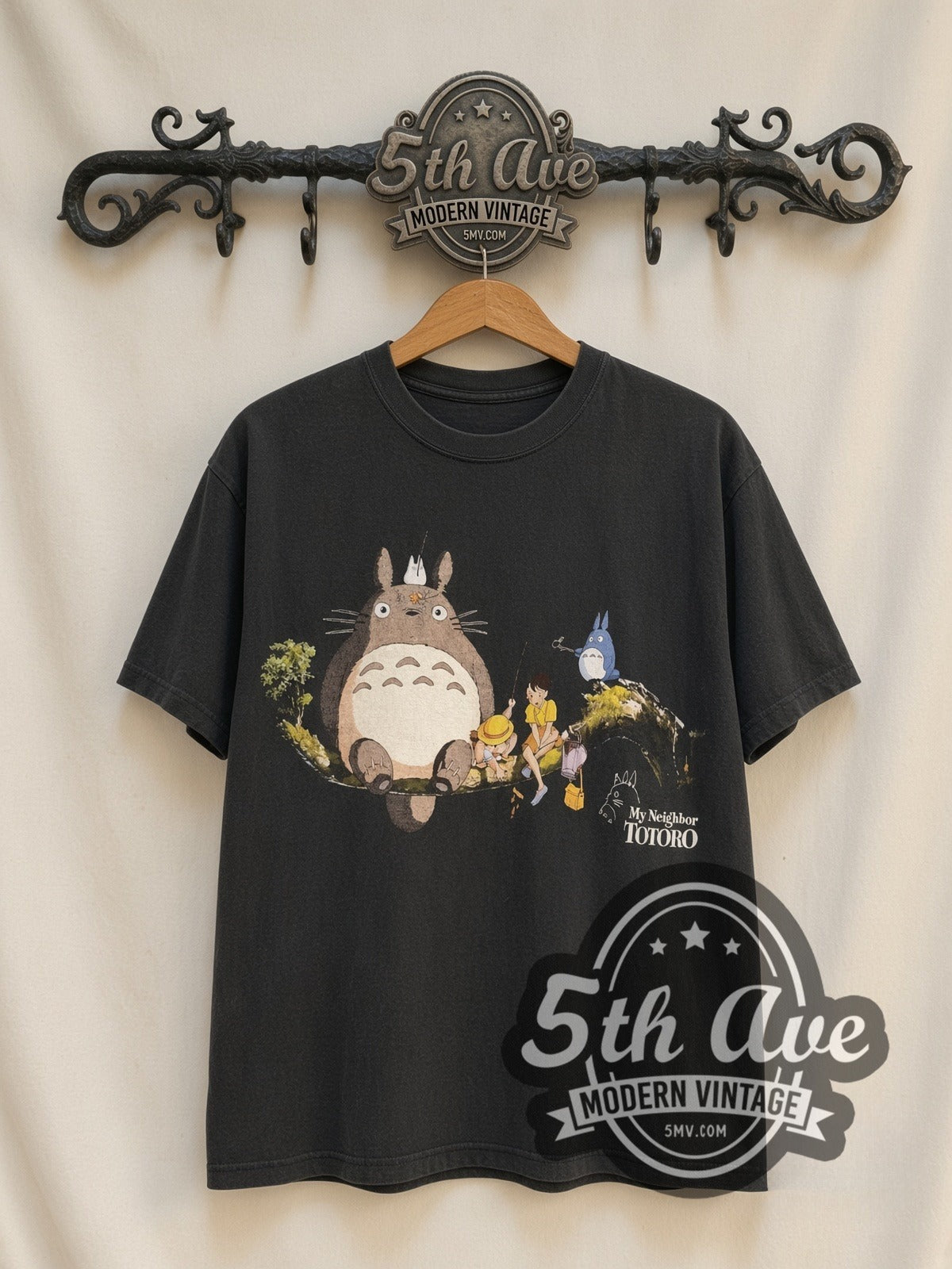 My Neighbor Totoro Tree Branch vintage movie t-shirt, front view on a display rack