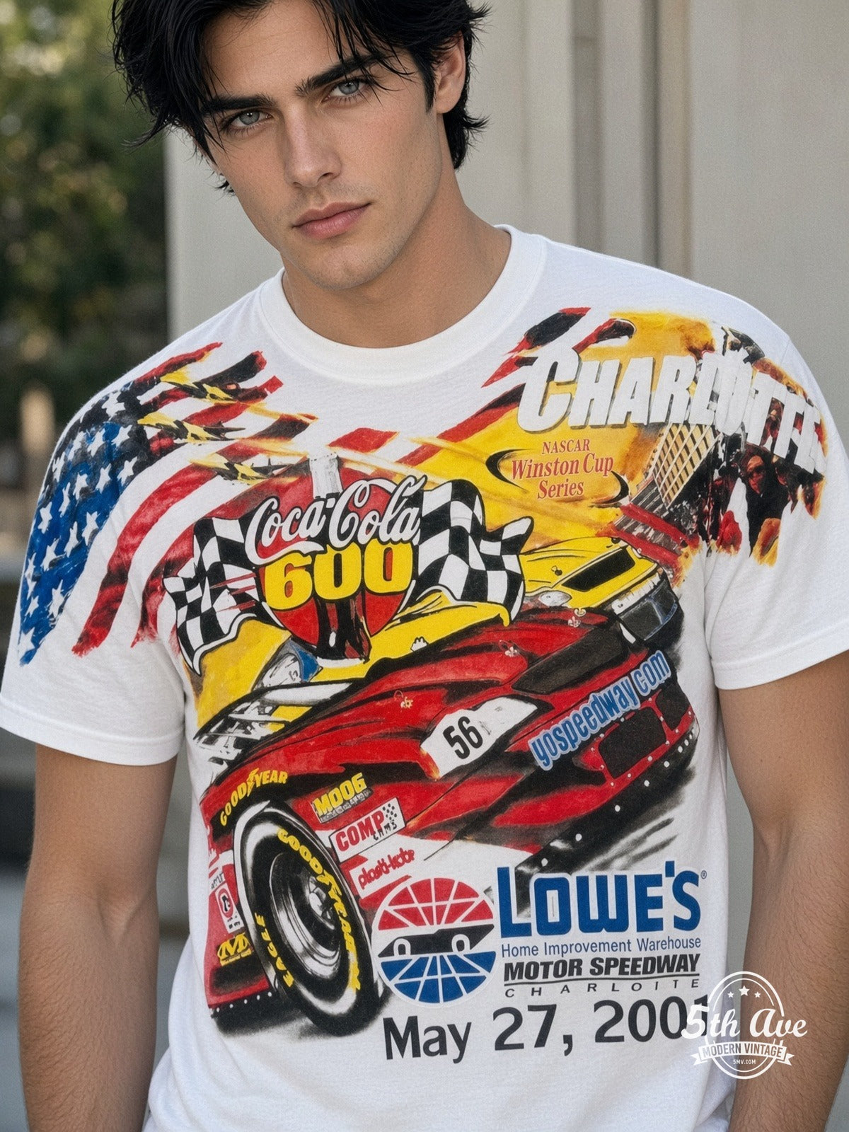 NASCAR Coca-Cola 600 Charlotte 2001 Lowes vintage tee model wearing