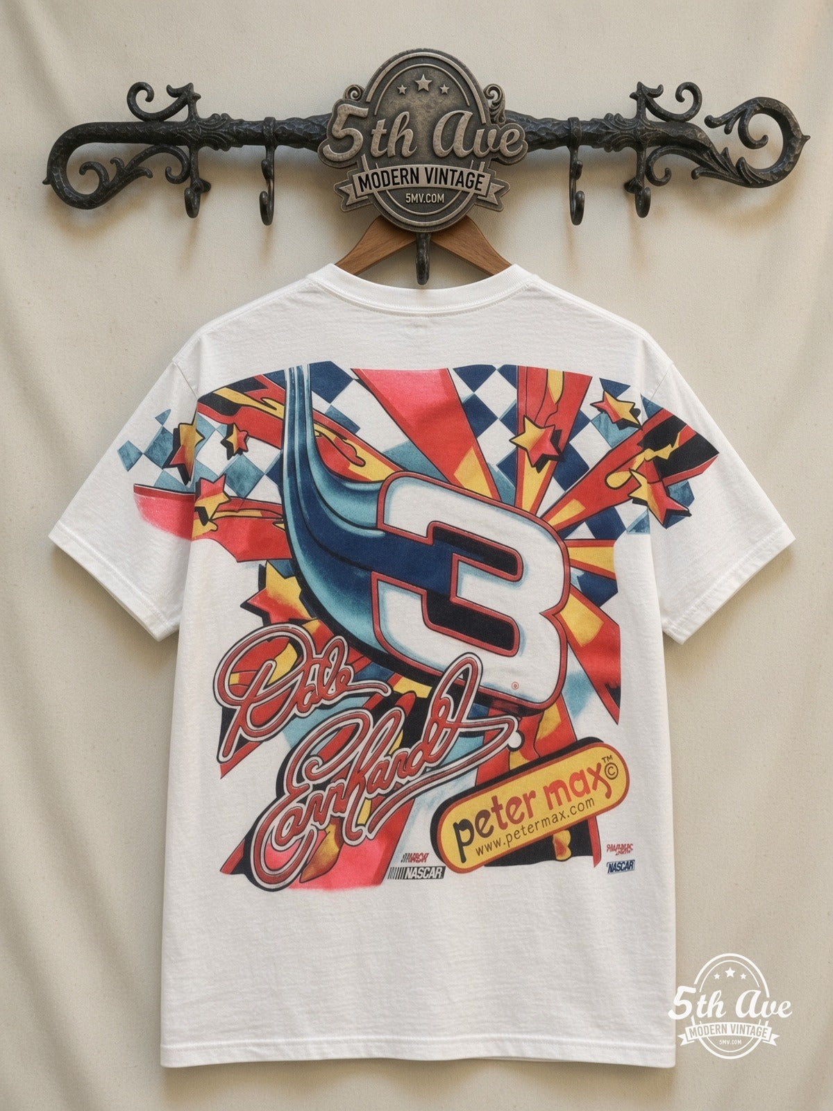 NASCAR Dale Earnhardt 3 Maximum Velocity Peter Max all over print vintage tee back on cream 5th Ave rack