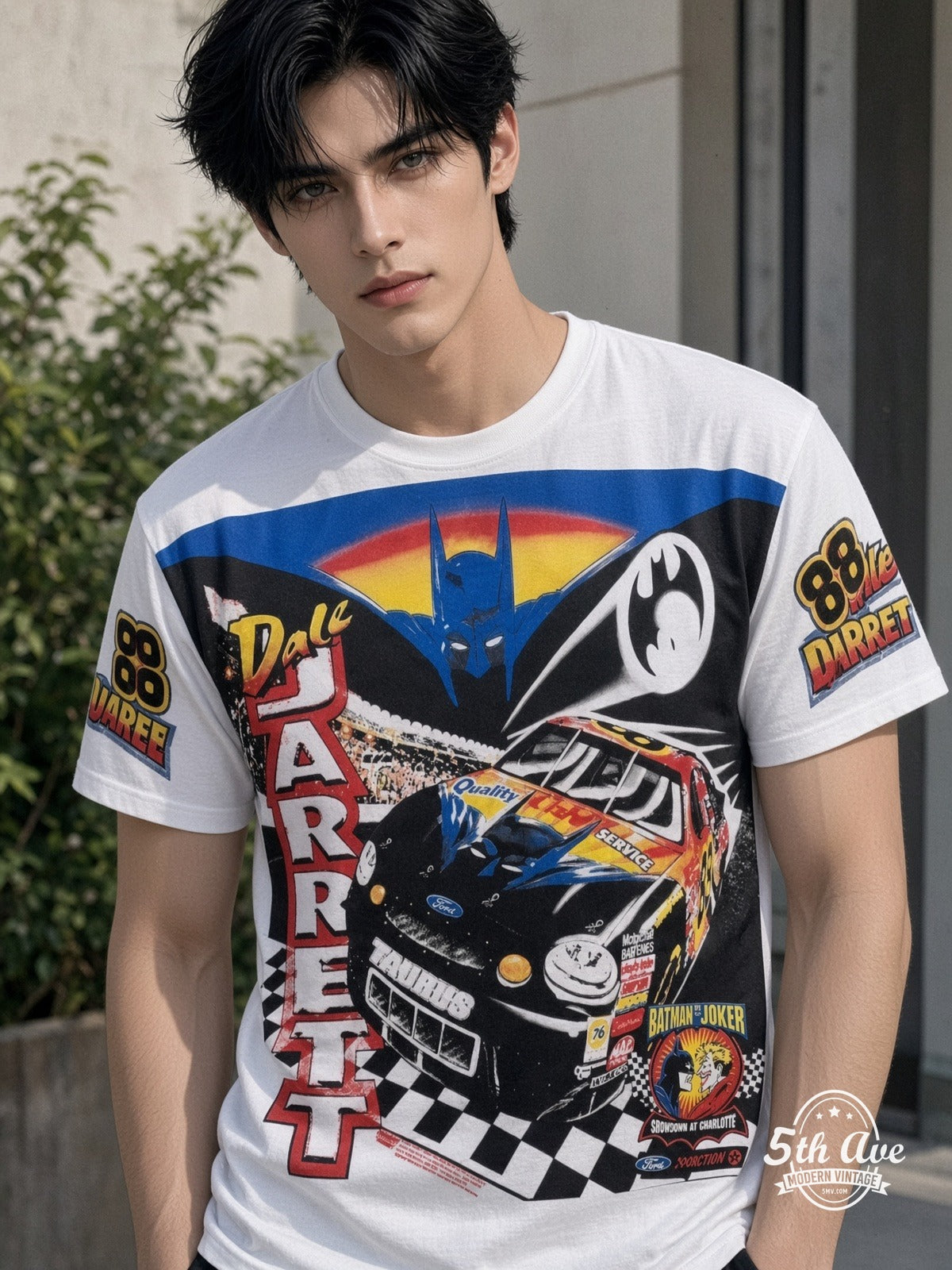 NASCAR Dale Jarrett 88 Batman Forever vintage tee model wearing