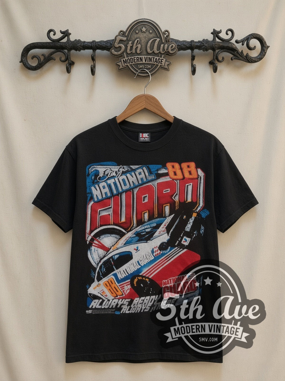 NASCAR Dale Earnhardt Jr. #88 National Guard Always Ready all-over-print vintage NASCAR t-shirt, front view