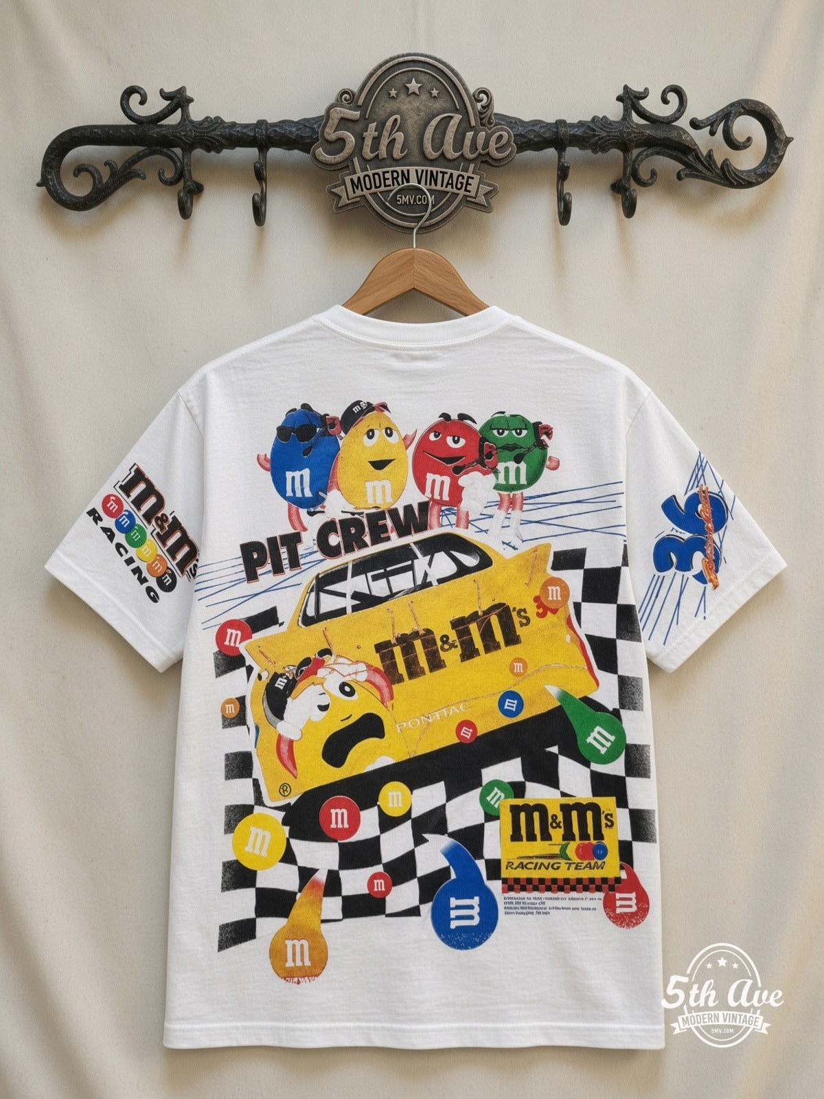 NASCAR Ernie Irvan 36 M&Ms Racing all over print vintage tee back on cream 5th Ave rack