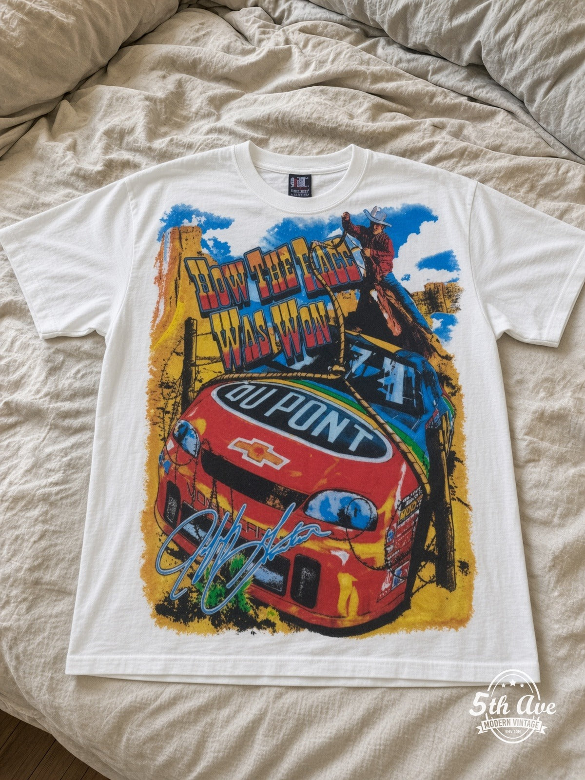 NASCAR Jeff Gordon 24 How The West Was Won vintage tee laid on bed