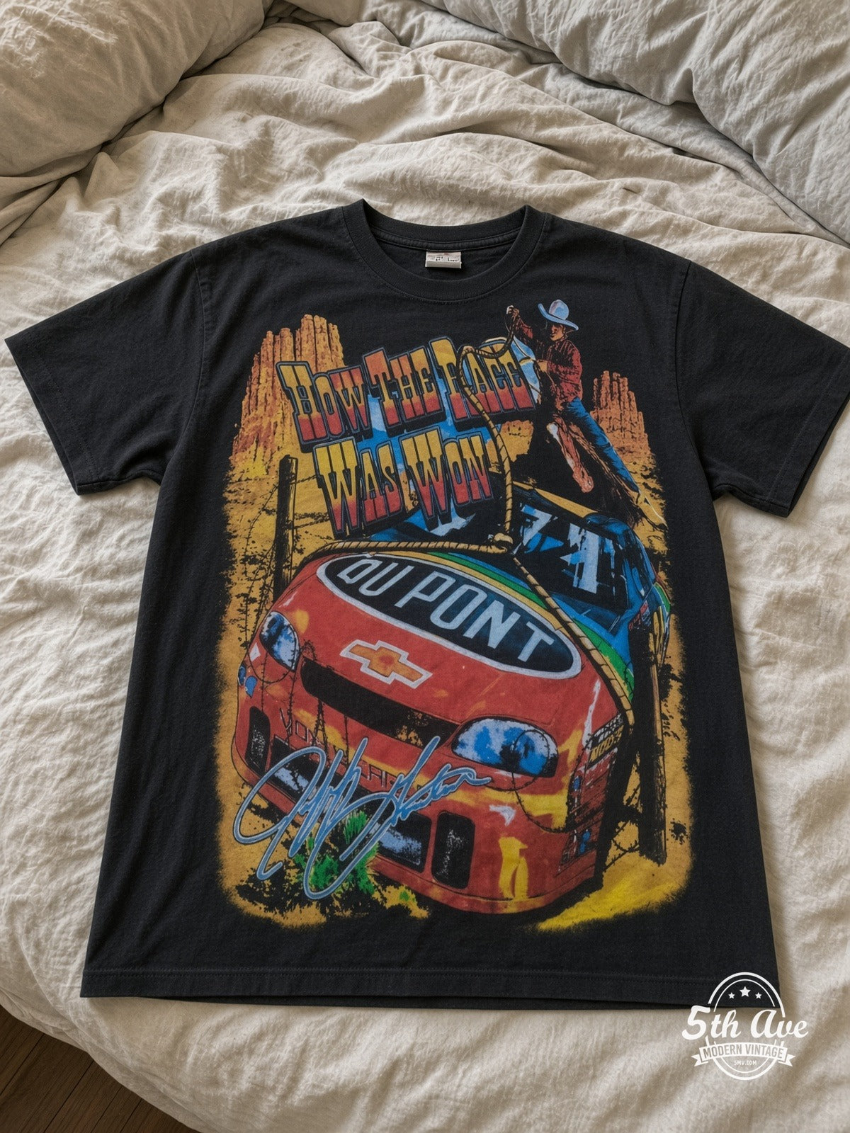 NASCAR Jeff Gordon 24 How The West Was Won vintage tee laid on bed