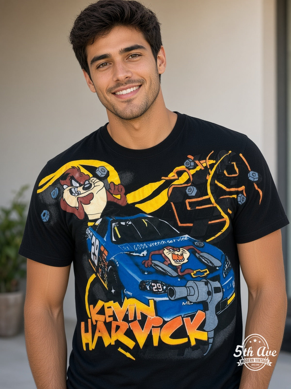 NASCAR Kevin Harvick 29 Taz Looney Tunes vintage tee model wearing