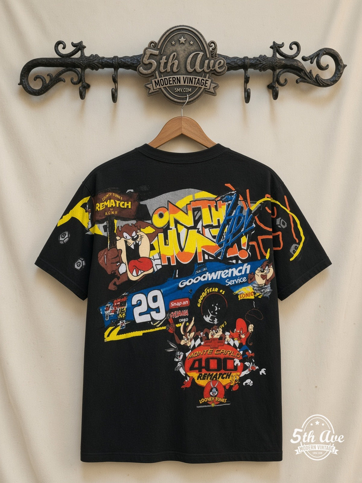 NASCAR Kevin Harvick 29 Taz Looney Tunes all over print vintage tee back on cream 5th Ave rack