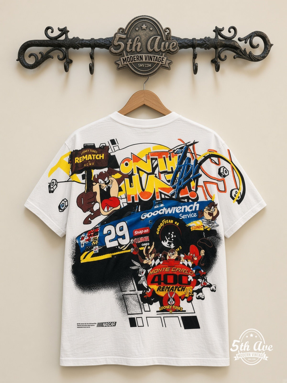 NASCAR Kevin Harvick 29 Taz Looney Tunes all over print vintage tee back on cream 5th Ave rack