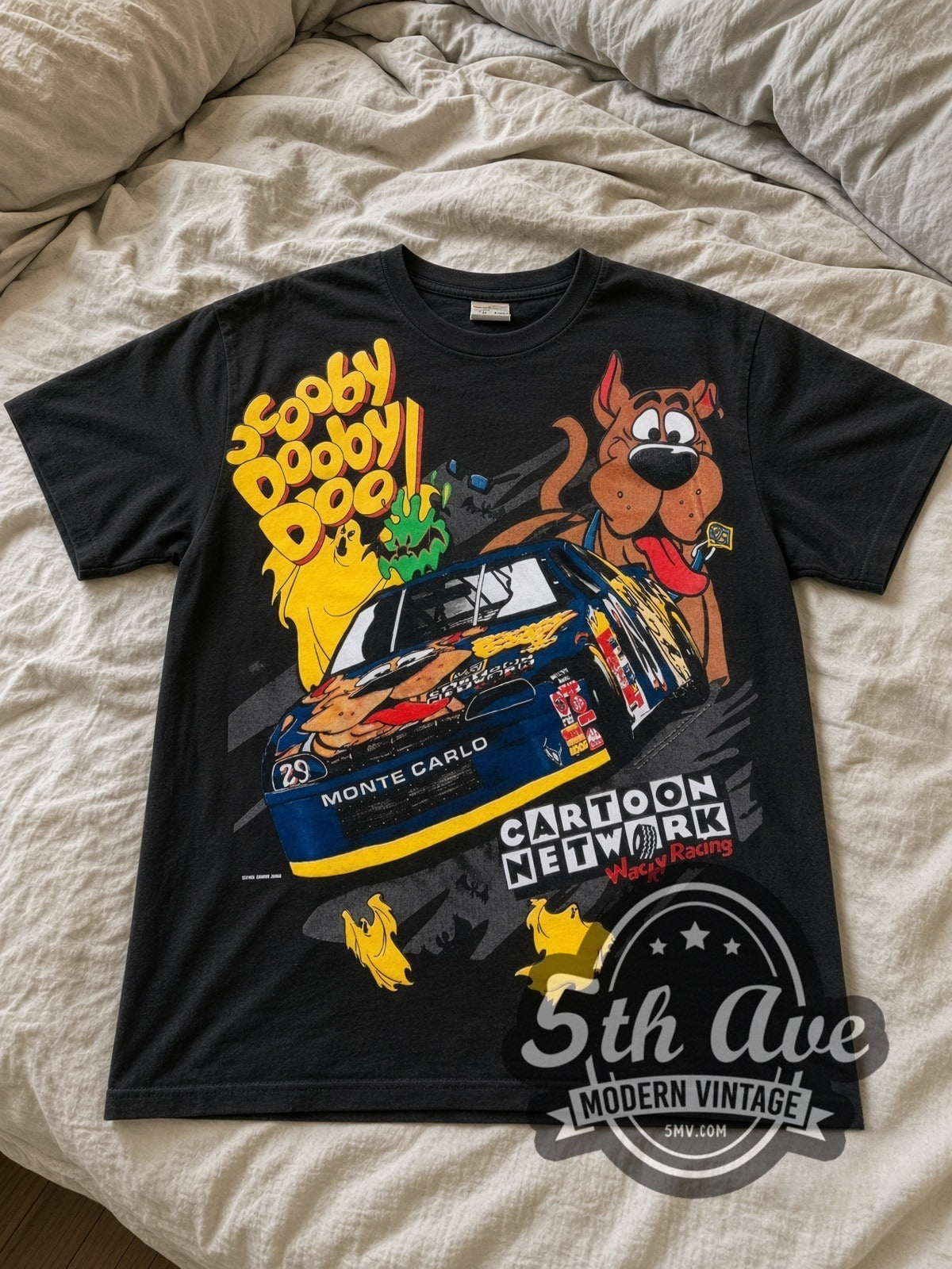 NASCAR Scooby-Doo Cartoon Network Racing all-over-print vintage NASCAR tee in black laid flat