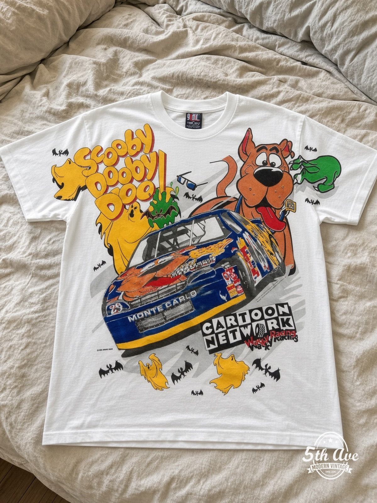 NASCAR Scooby-Doo Cartoon Network Racing vintage tee laid on bed