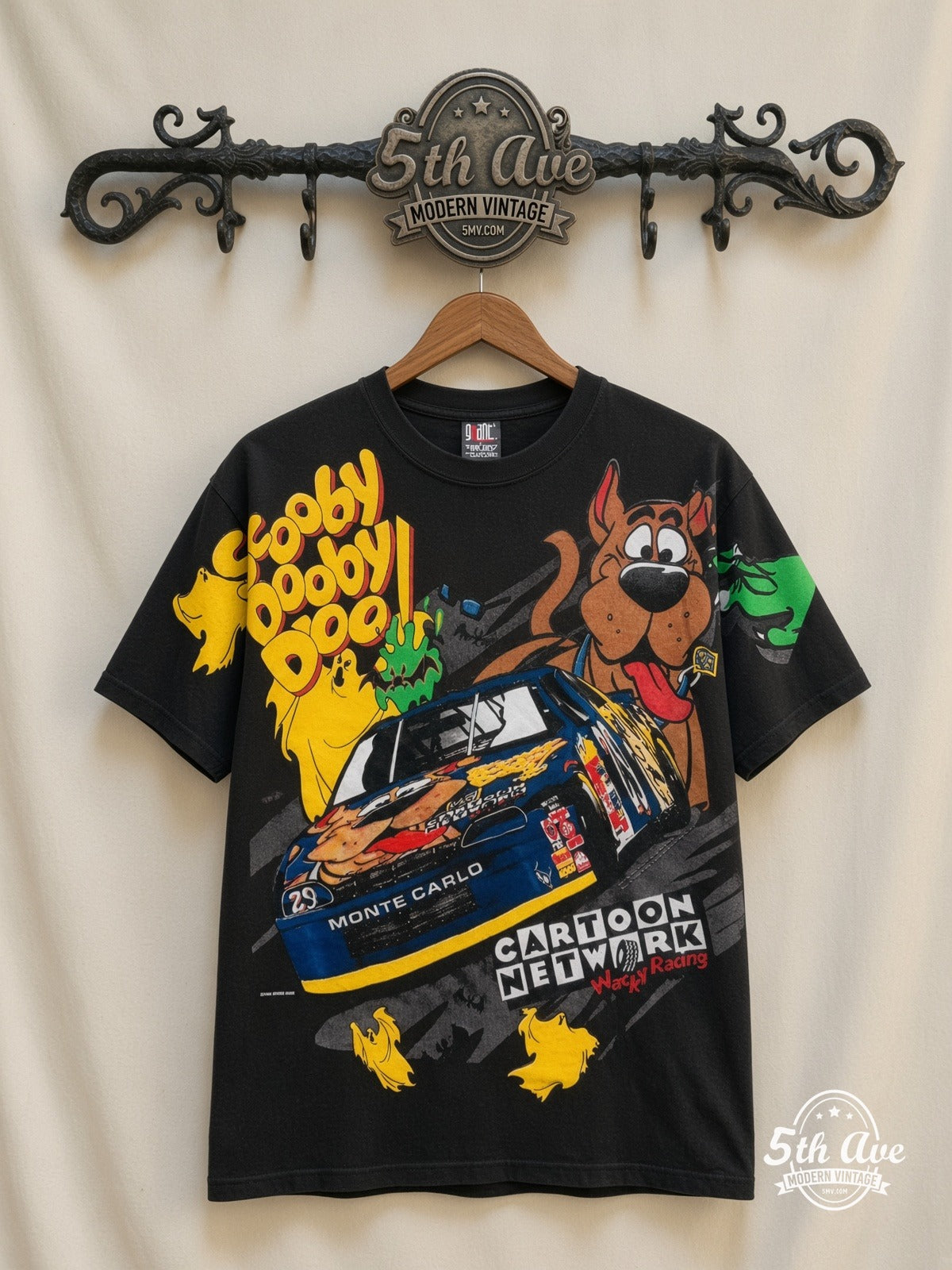 NASCAR Scooby-Doo Cartoon Network Racing all over print vintage nascar t-shirt front on cream 5th Ave rack