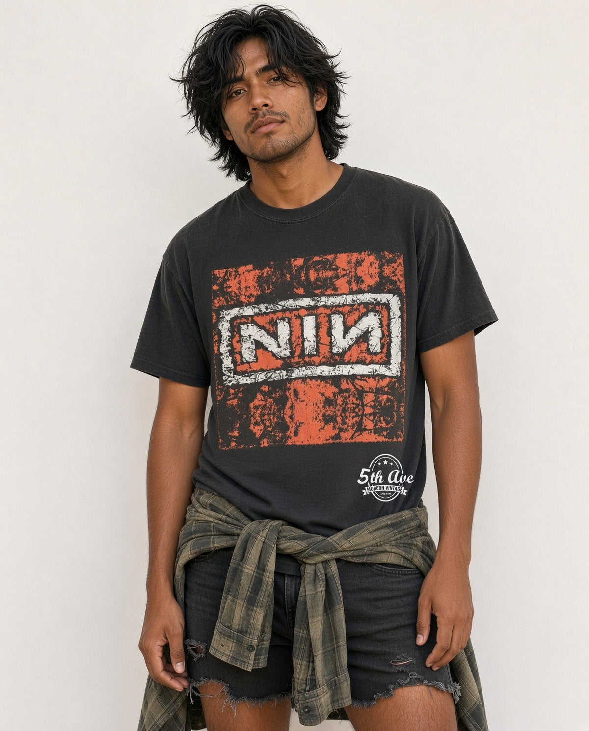 Model wearing Nine Inch Nails In Concert Trent Crouch vintage t-shirt