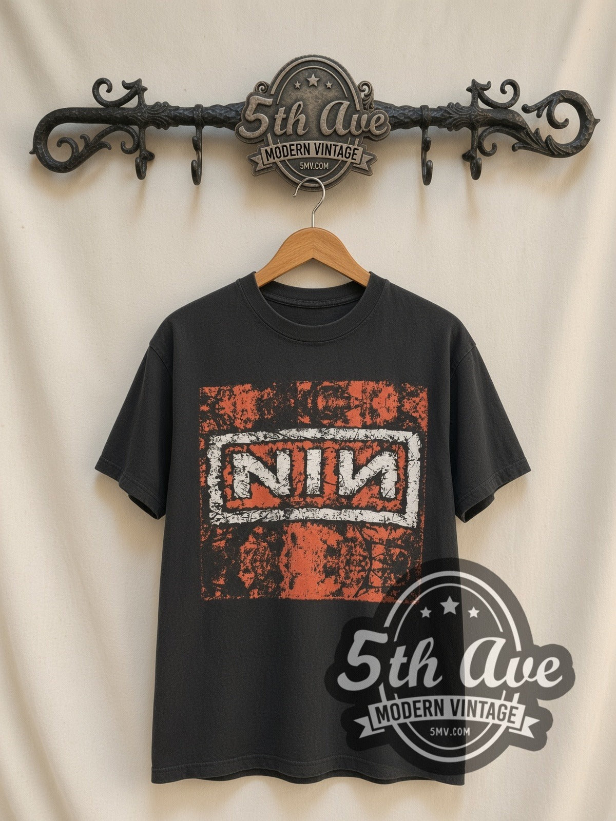 Nine Inch Nails In Concert vintage band t-shirt, front view on the 5MV rack