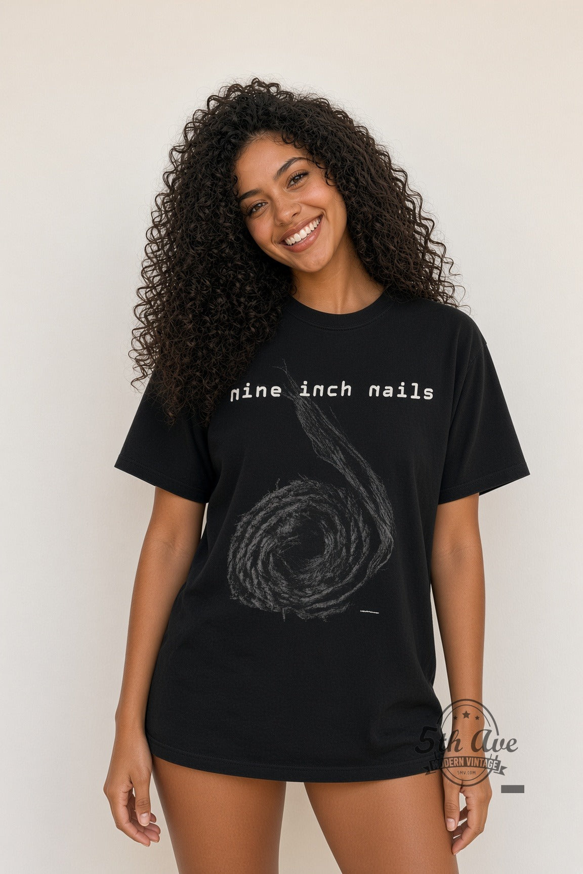 Model wearing Nine Inch Nails Spiral Goddamn This Noise Inside My Head vintage band t-shirt