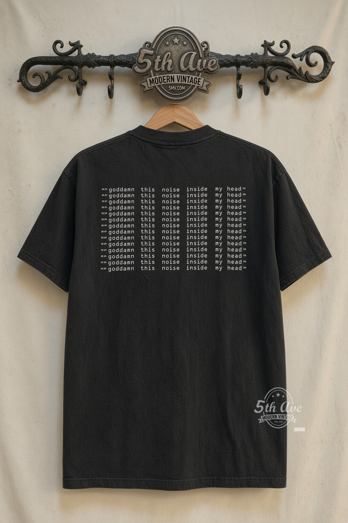 Nine Inch Nails Spiral Goddamn This Noise Inside My Head vintage band t-shirt back on cream 5th Ave rack