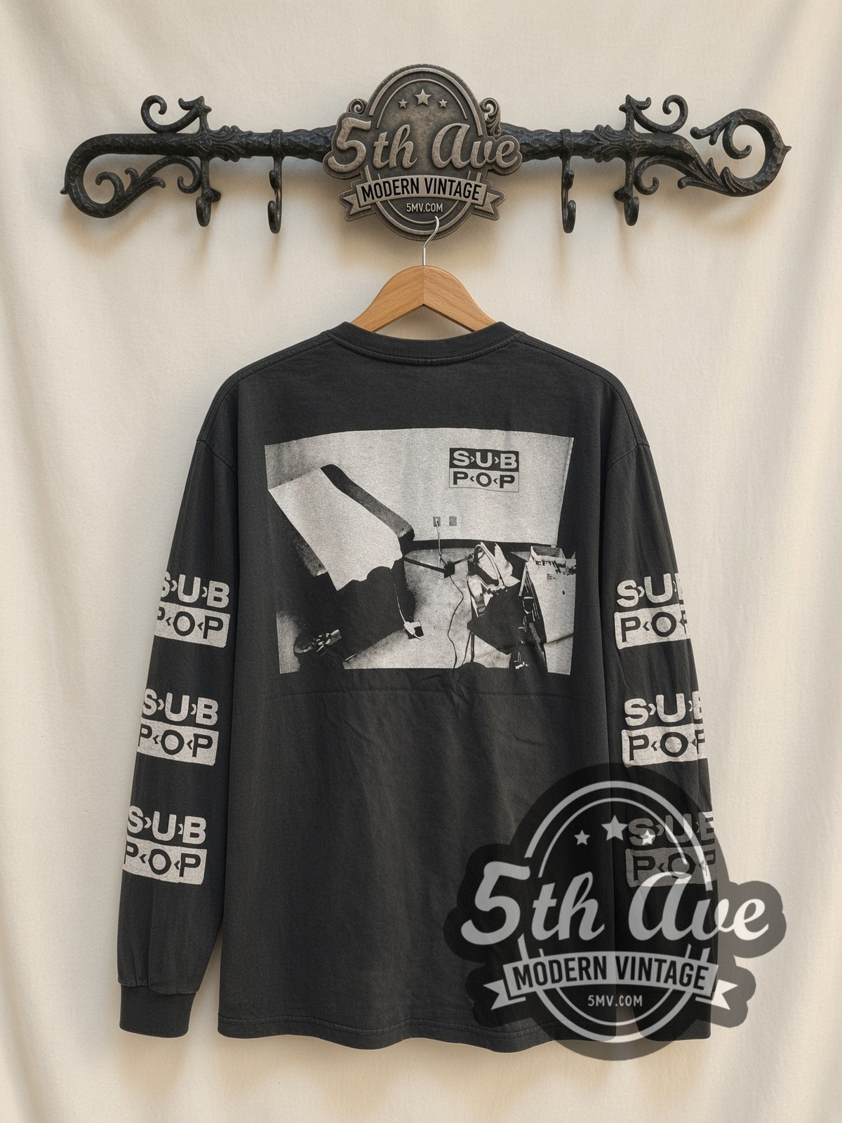 Nirvana Blew Sub Pop vintage band long sleeve t-shirt, back view on a display rack