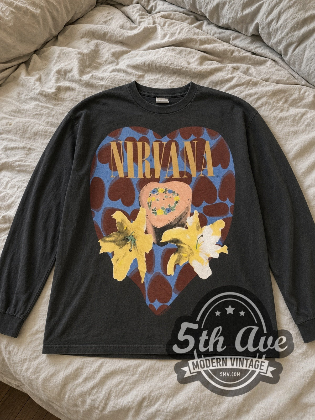 Nirvana Heart Lilies In Utero vintage band long sleeve tee laid flat