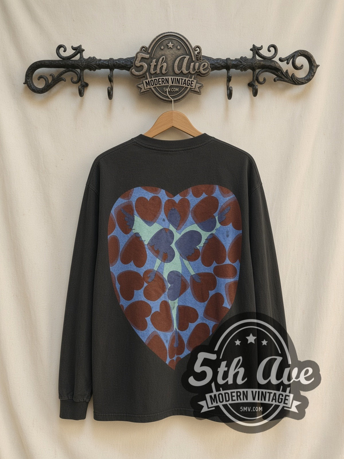 Nirvana Heart Lilies In Utero vintage band long sleeve t-shirt, back view on a display rack
