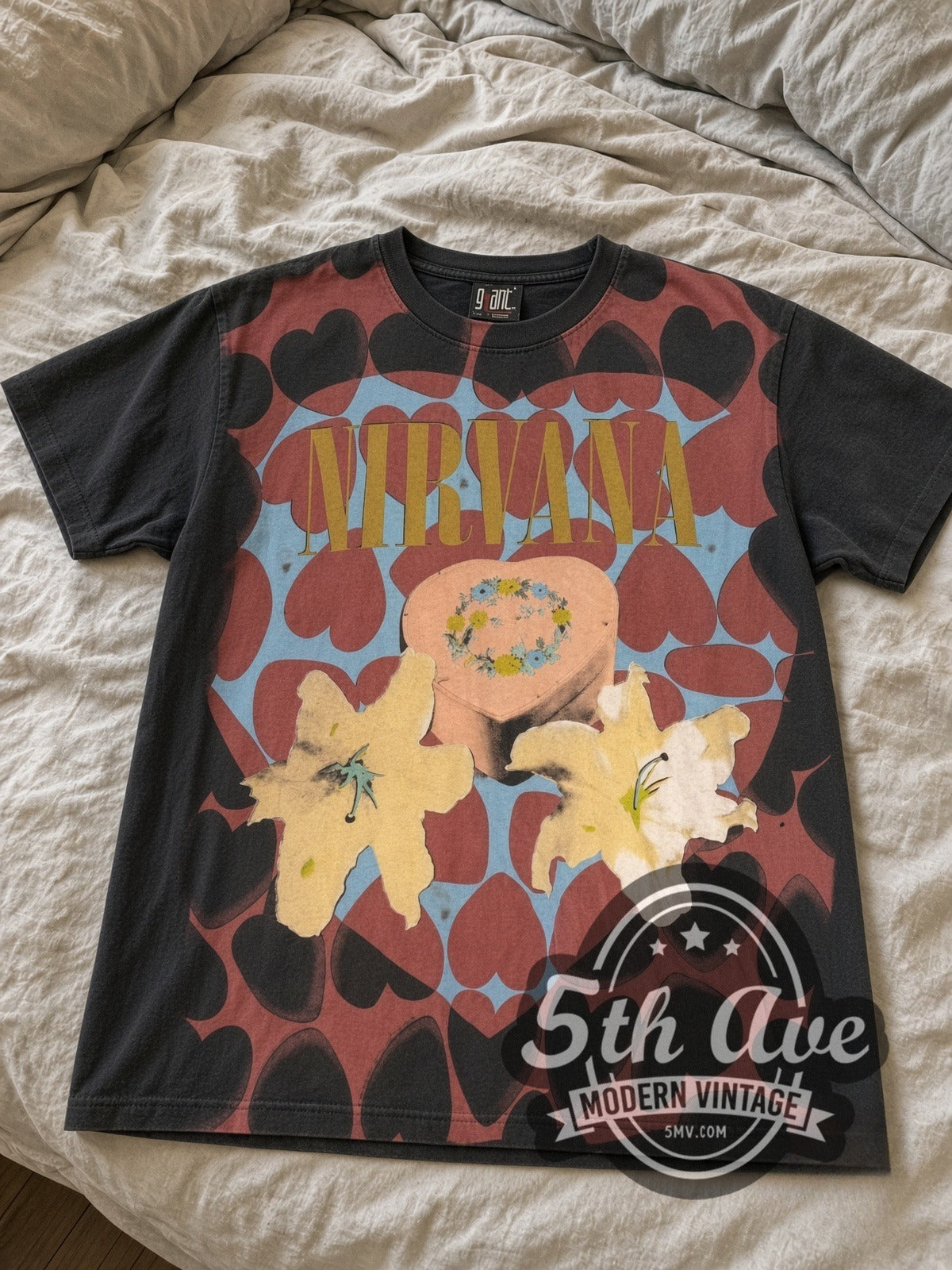 Nirvana Heart-Shaped Box / In Utero Hearts vintage band tee laid flat