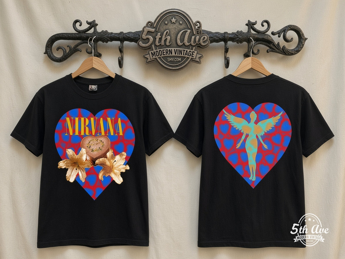 Nirvana Heart-Shaped Box vintage band t-shirt on rack
