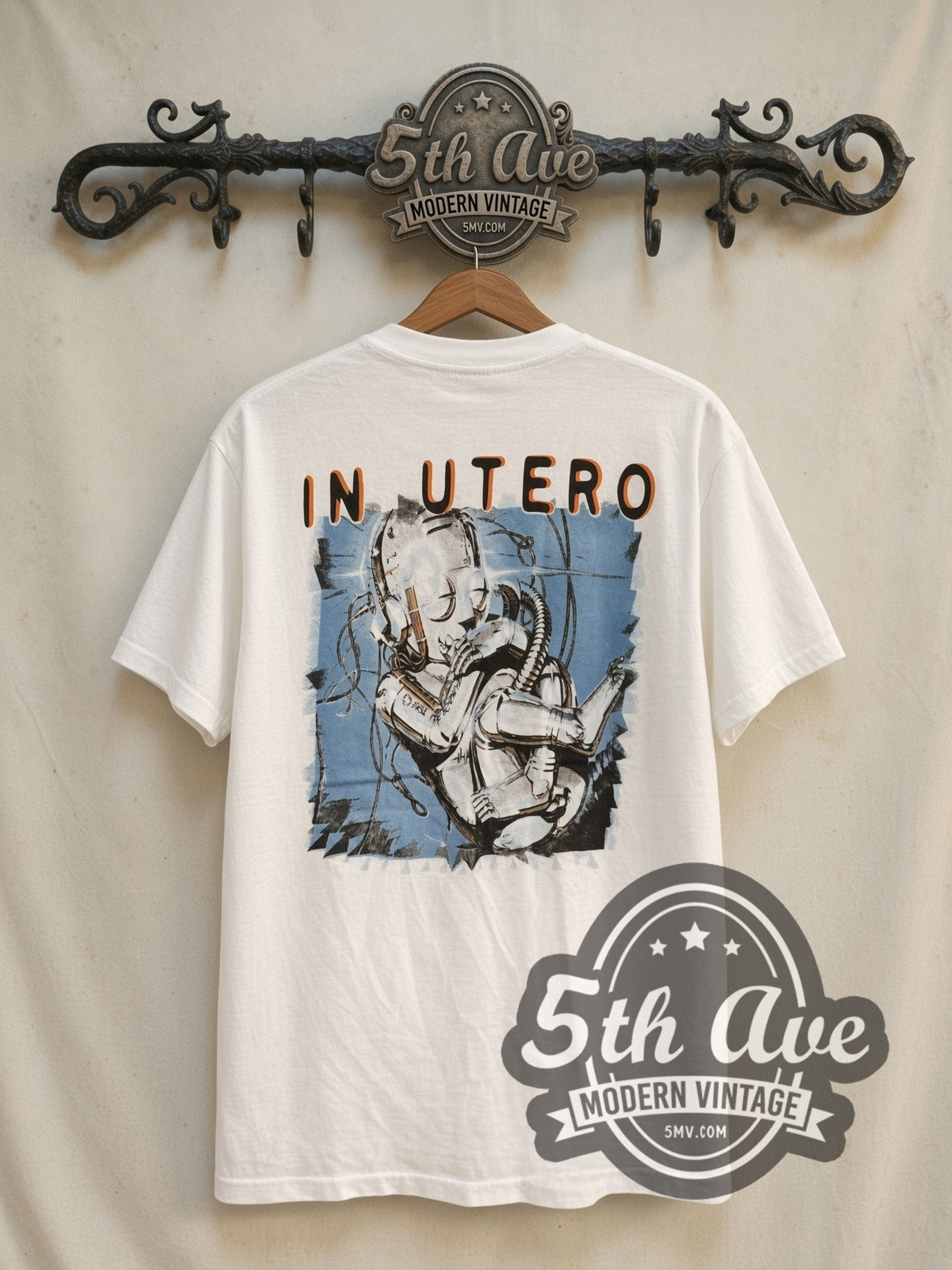 Nirvana Heart-Shaped Box Single / In Utero Angel White vintage band t-shirt, back view on the 5MV rack