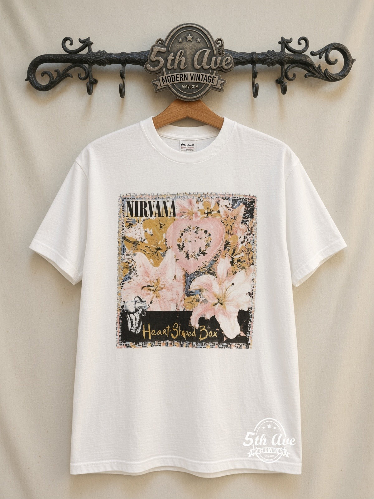 Nirvana Heart-Shaped Box Single Art / In Utero Angel White vintage band t-shirt on rack