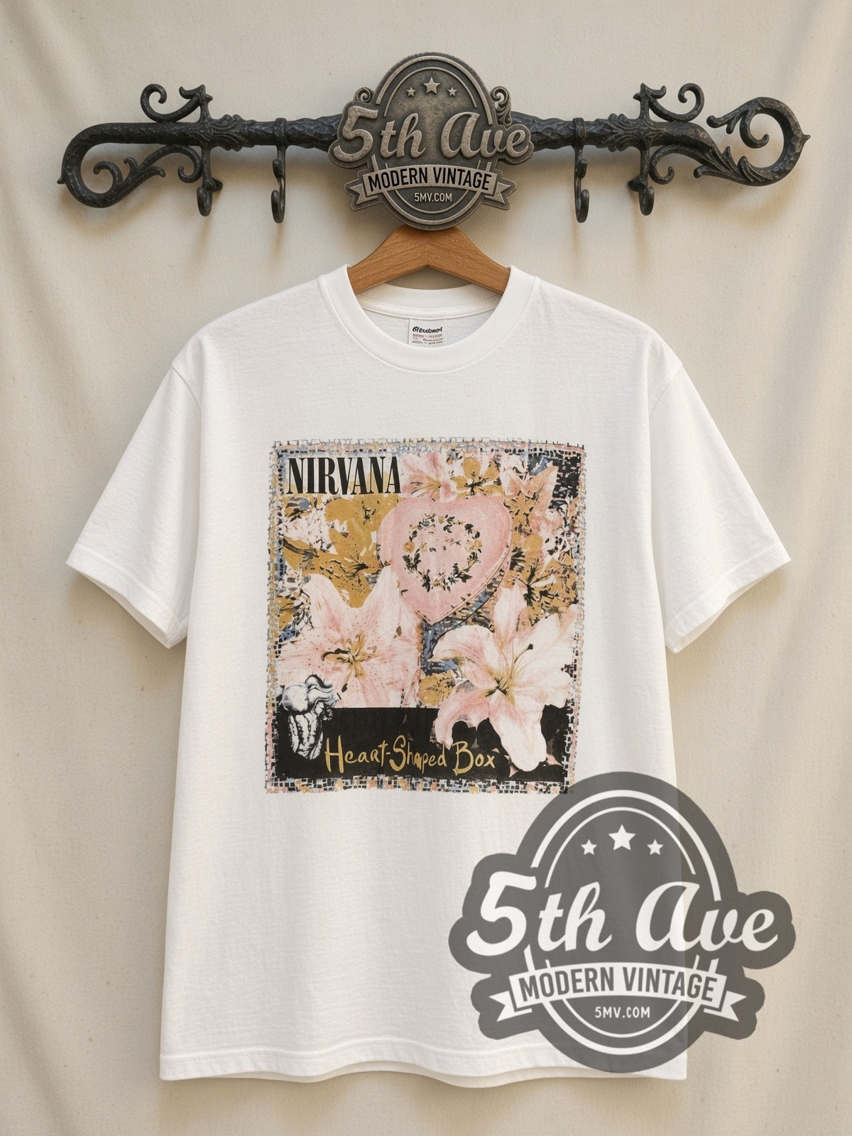 Nirvana Heart-Shaped Box Single / In Utero Angel White vintage band t-shirt, front view on the 5MV rack