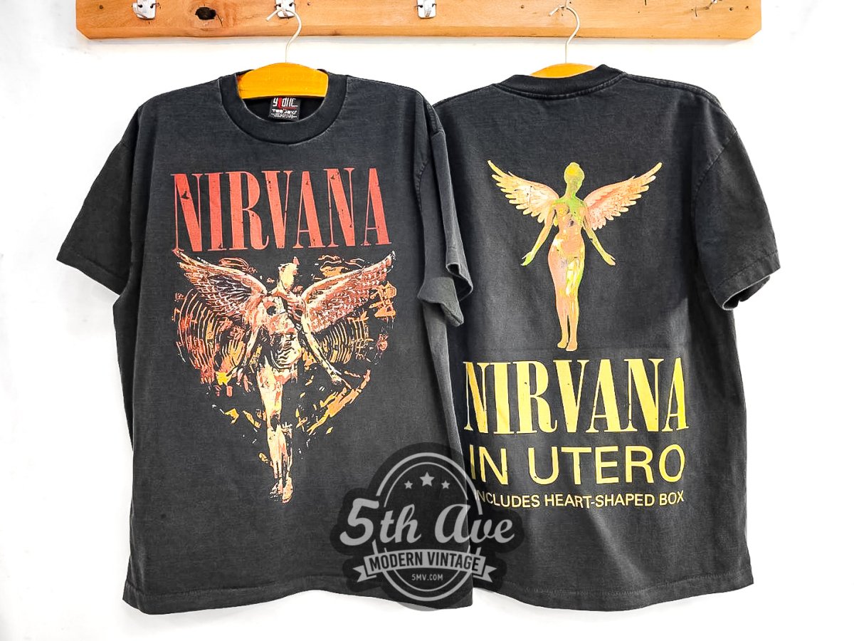 Nirvana In Utero Includes Heart Shaped Box - Vintage Reprint Band T-Shirt - Vintage Band Shirts