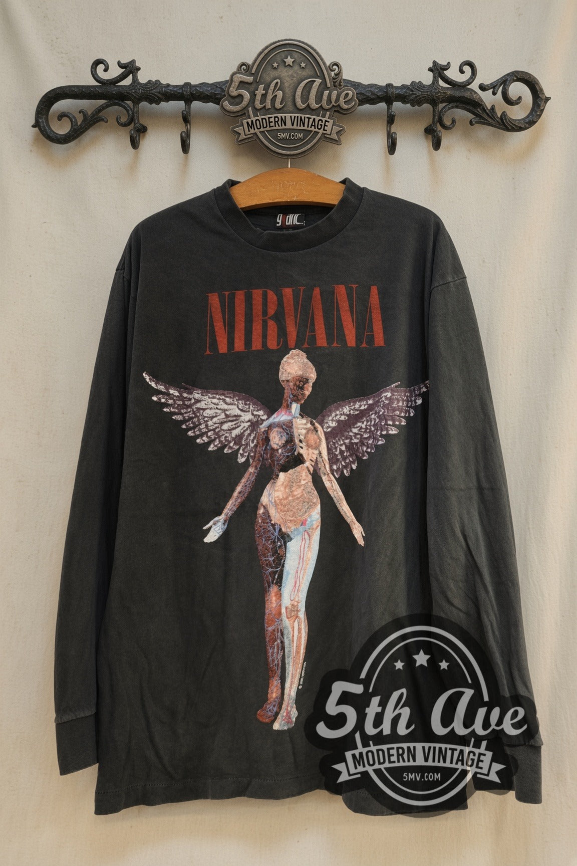 Nirvana In Utero Red Logo Angel Long Sleeve vintage band t-shirt front on the 5MV rack