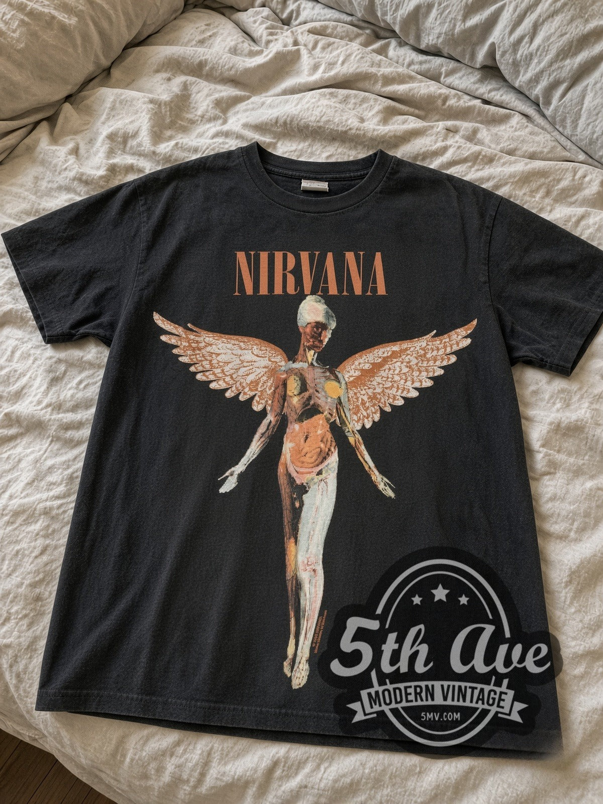 Nirvana In Utero Angel vintage band tee laid flat