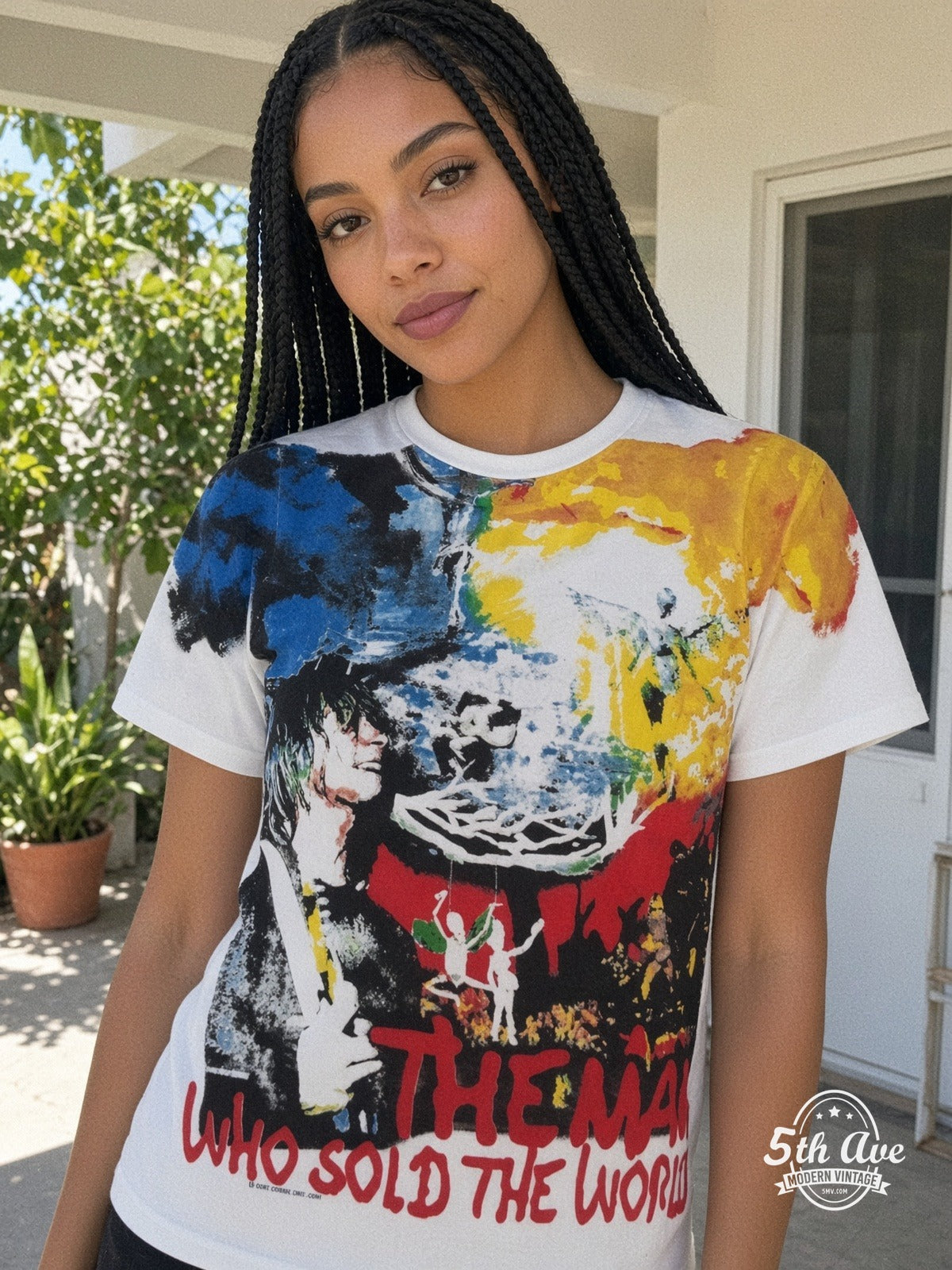 Nirvana Man Who Sold The World all over print vintage tee model wearing