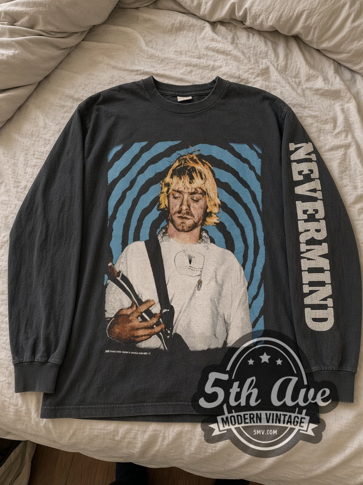 Nirvana Nevermind Kurt Spiral vintage band long sleeve tee laid flat