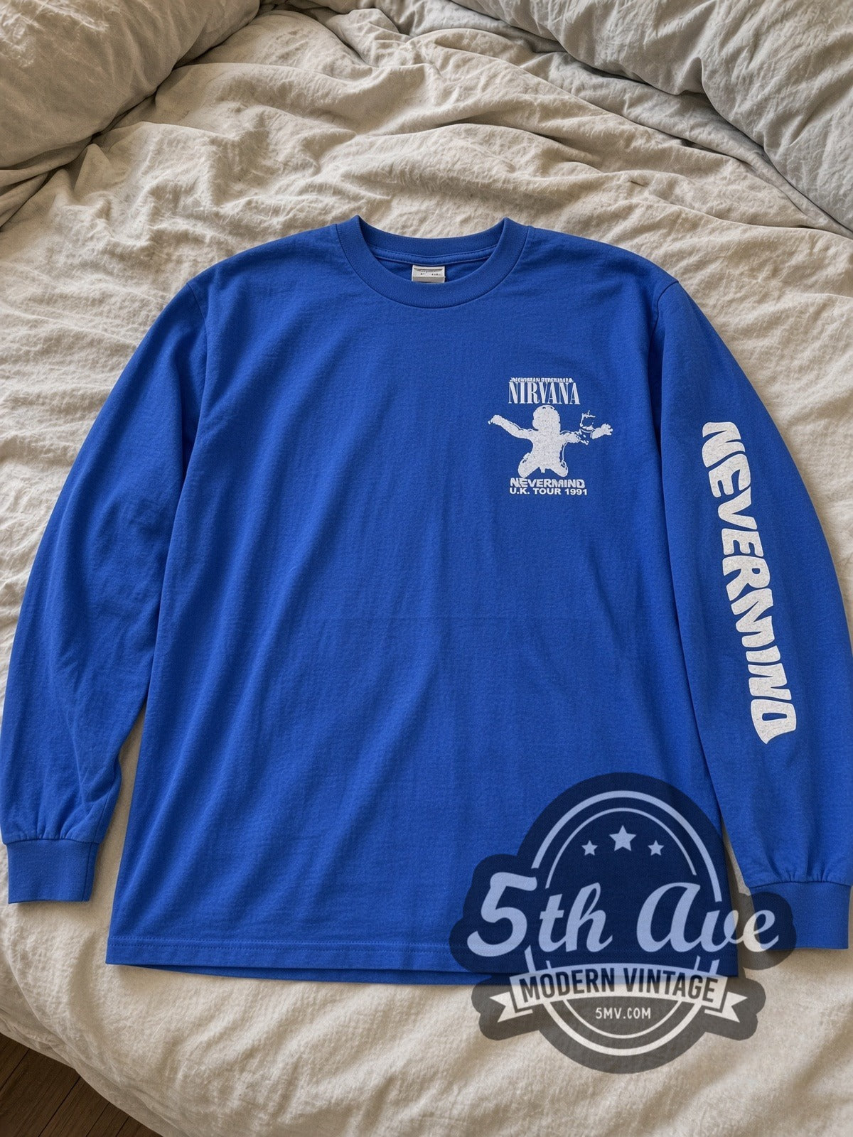 Nirvana Nevermind UK Tour 1991 vintage band long sleeve tee laid flat