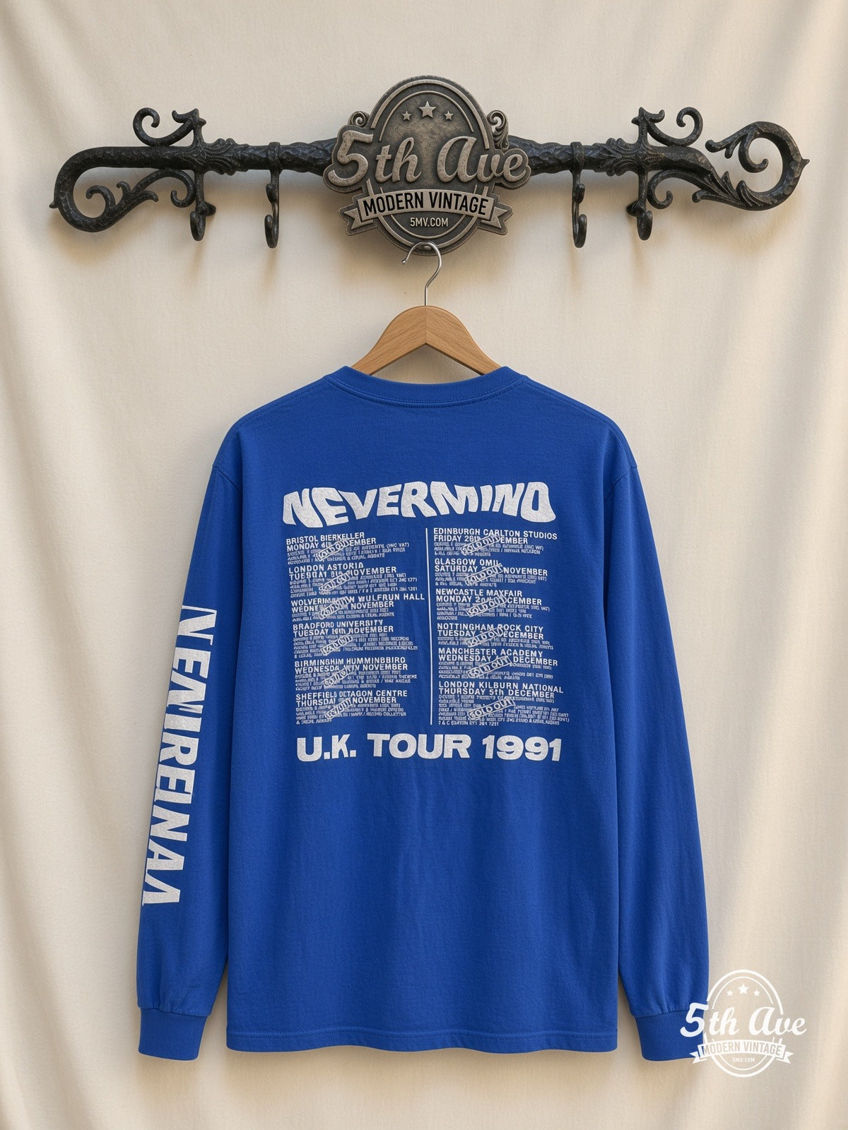 Nirvana Nevermind UK Tour 1991 vintage t-shirt back on rack