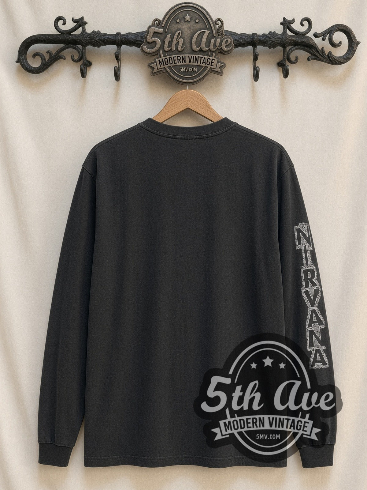 Nirvana Pagan Cross 1991 vintage band long sleeve t-shirt, back view on the 5MV rack