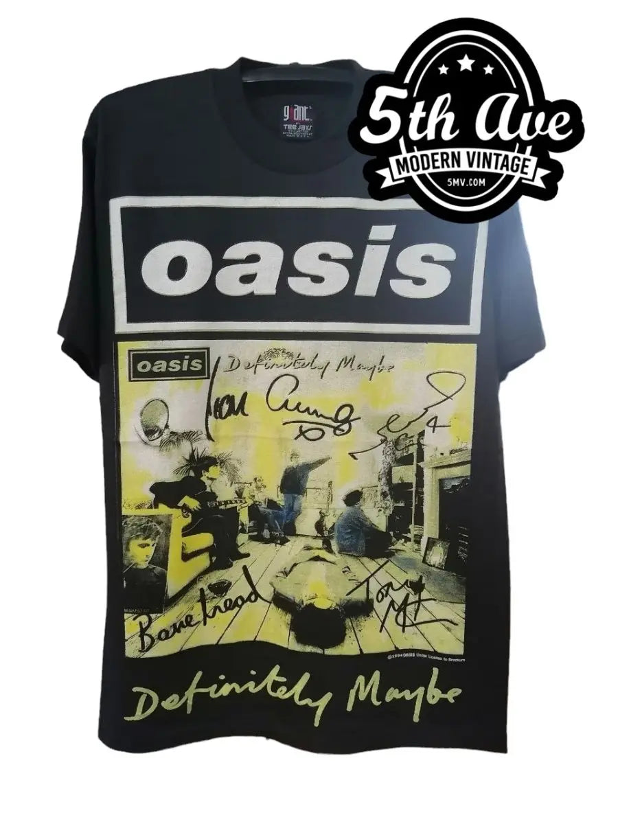Oasis – Definitely Maybe – Vintage Band T-Shirt — black tee front artwork