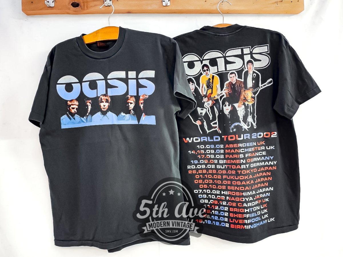 Oasis 'Heathen Chemistry Tour' World Tour 2002 - Vintage Reprint Band T-Shirt - Vintage Band Shirts