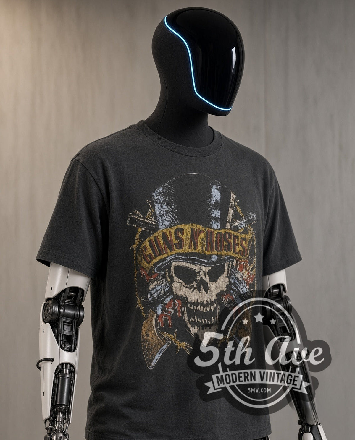 Model wearing the Guns N' Roses 1989 North American Tour vintage band t-shirt, photo 5