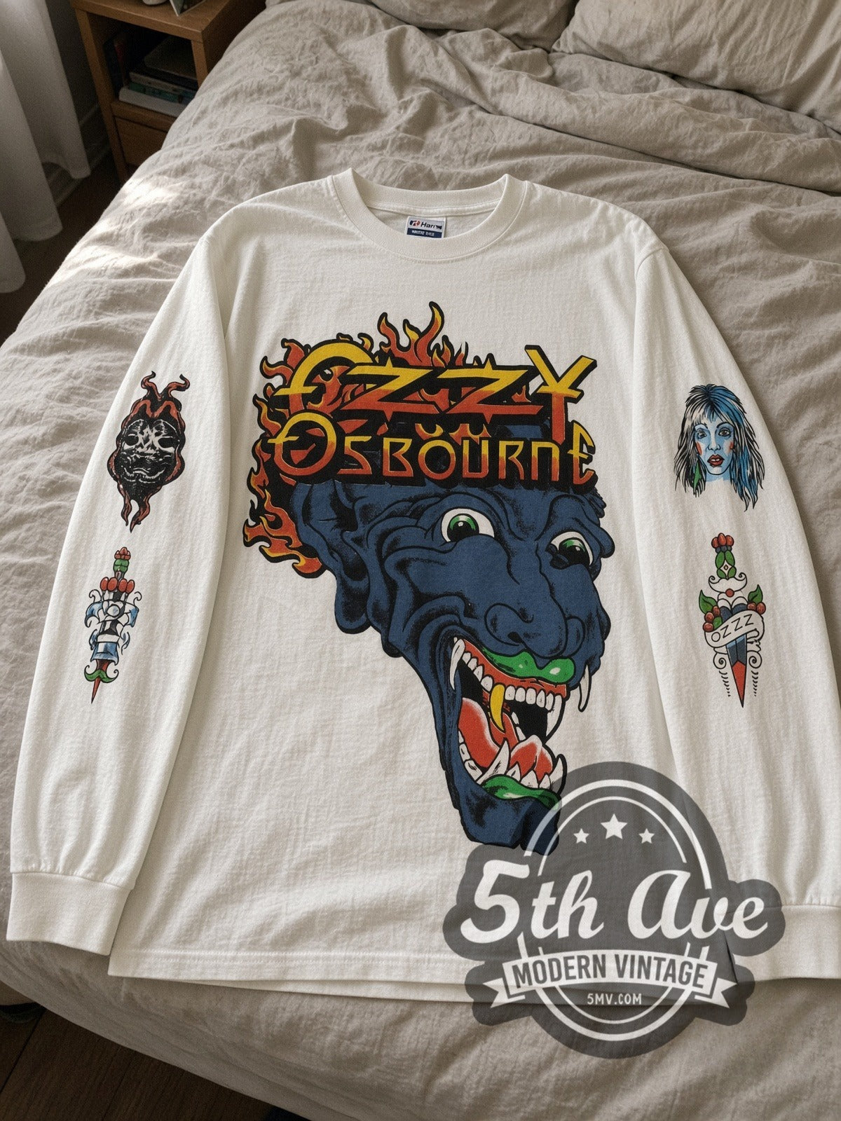 Ozzy Osbourne Demon Bat Tattoo vintage band long sleeve tee laid flat
