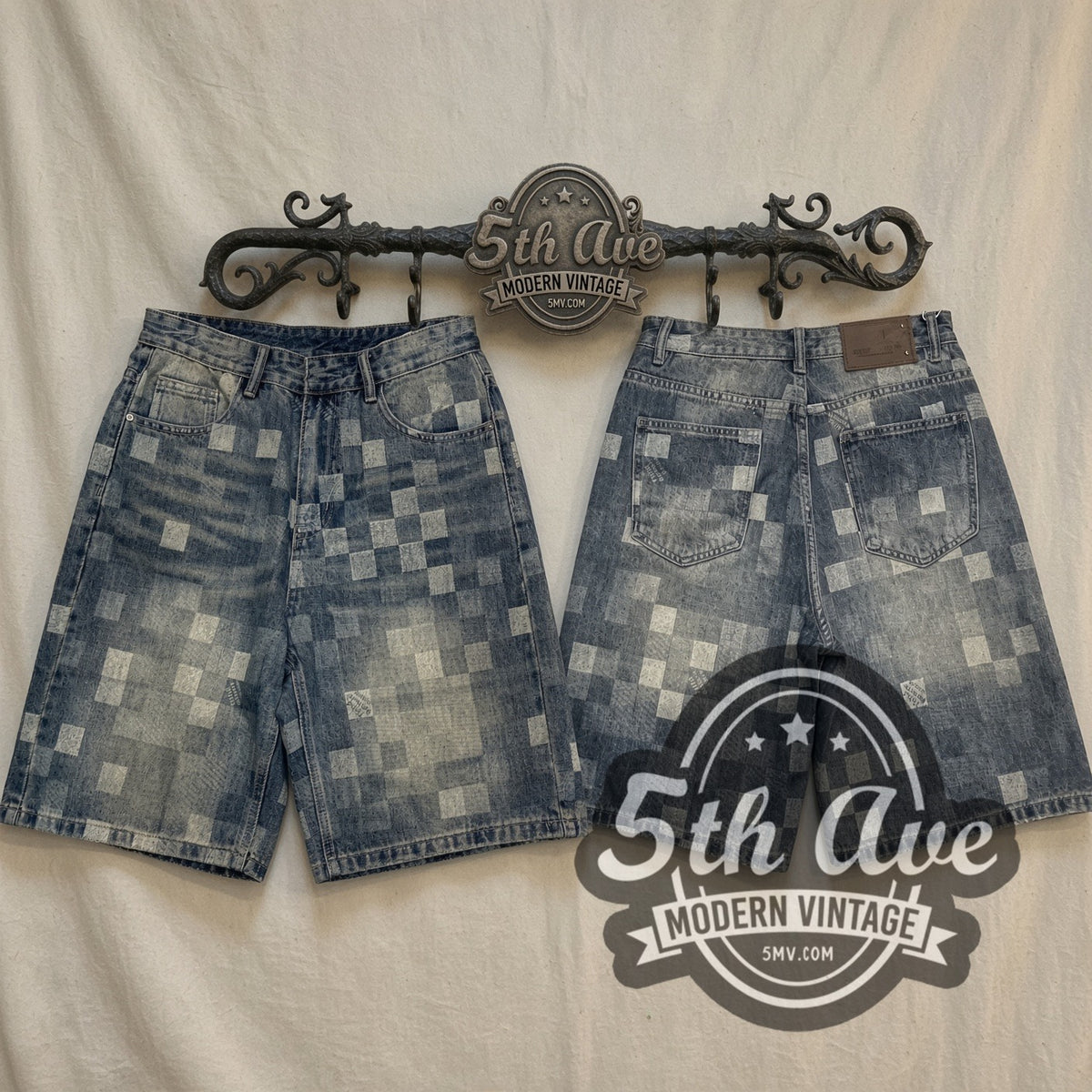 Pixel Checker Bleached Square Jorts – Vintage Streetwear vintage jorts on the 5MV rack