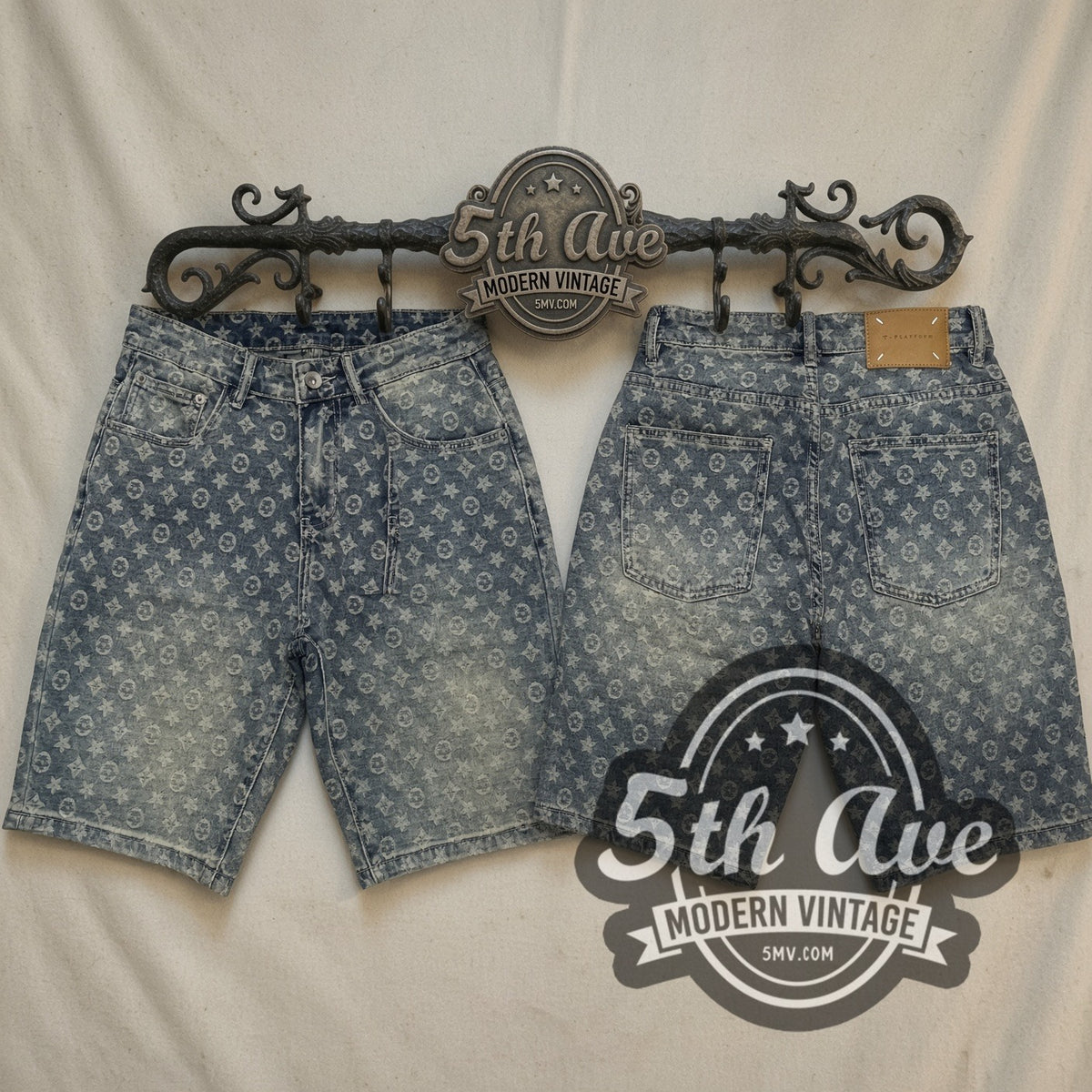Dirty Wash Star Monogram Jorts – Vintage Streetwear vintage jorts on the 5MV rack