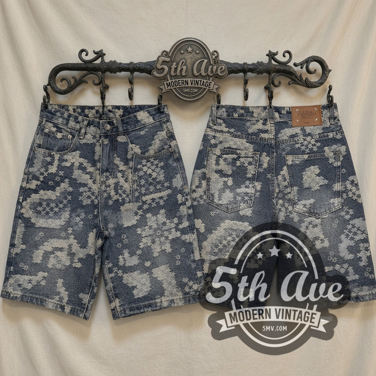 Indigo Pixel Star Print Jorts – Vintage Streetwear vintage jorts on rack