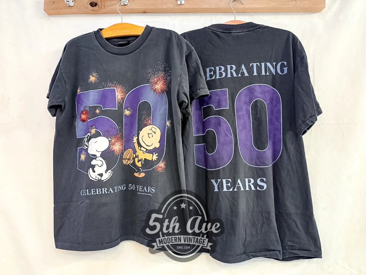 Peanuts Celebrating 50 years - Vintage Reprint Animation T-Shirt - Vintage Band Shirts